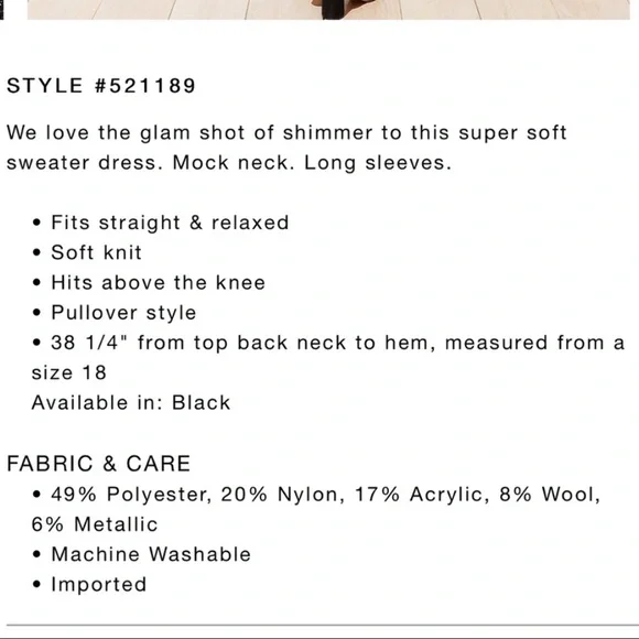 LOFT Plus Shimmering Black Sweater Dress size 20/22 NWT - Picture 16 of 16